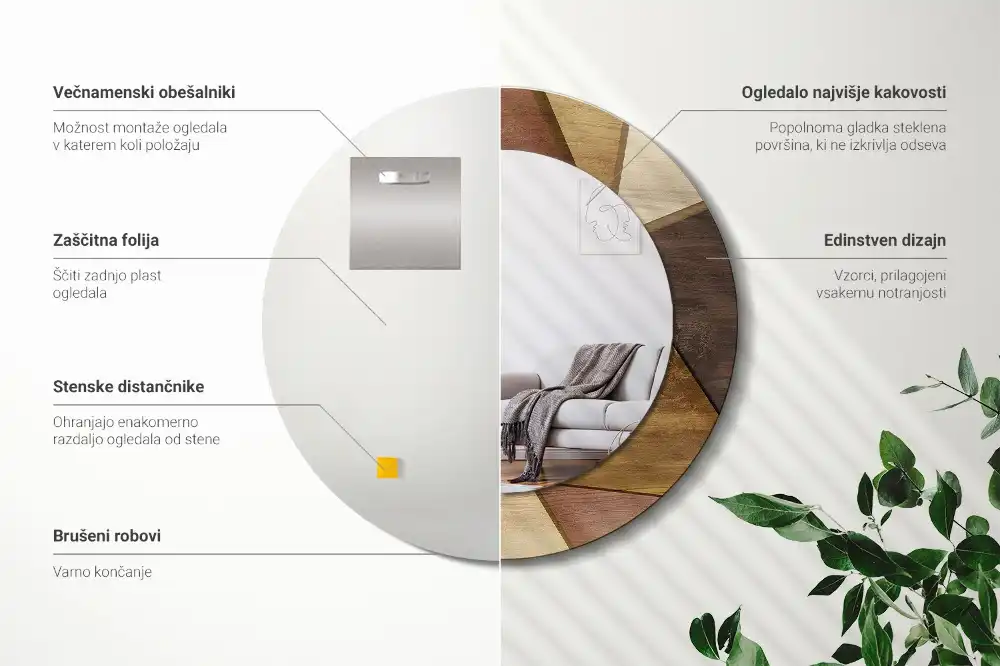 Okrúhle dekoračné zrkadlo na stenu Geometrické drevo 3D