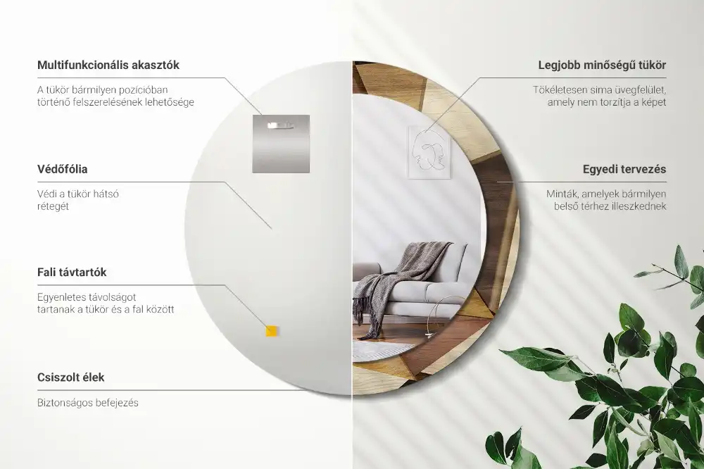 Okrúhle dekoračné zrkadlo na stenu Geometrické drevo 3D