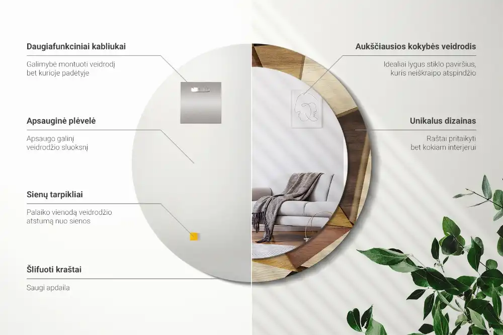 Okrúhle dekoračné zrkadlo na stenu Geometrické drevo 3D