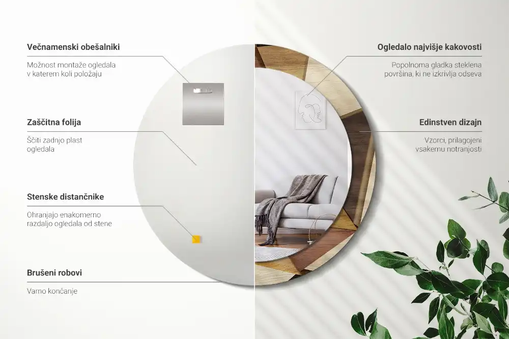 Okrúhle dekoračné zrkadlo na stenu Geometrické drevo 3D