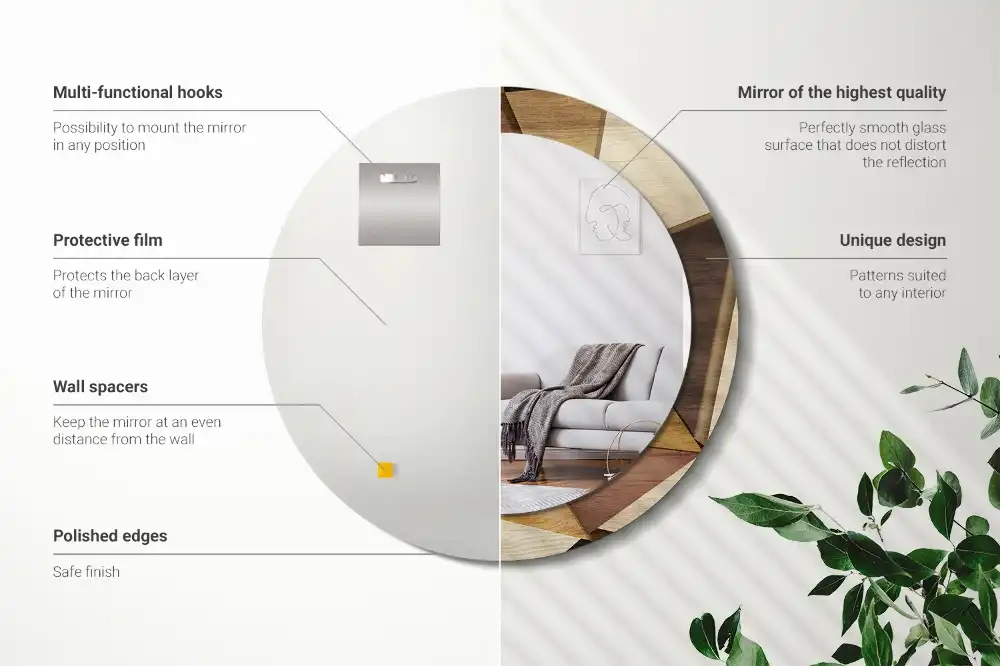 Okrúhle dekoračné zrkadlo na stenu Geometrické drevo 3D