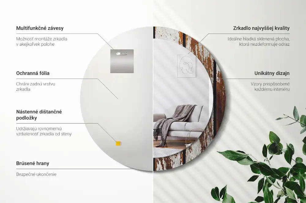 Okrúhle zrkadlo rám s potlačou Tmavé vintage drevo