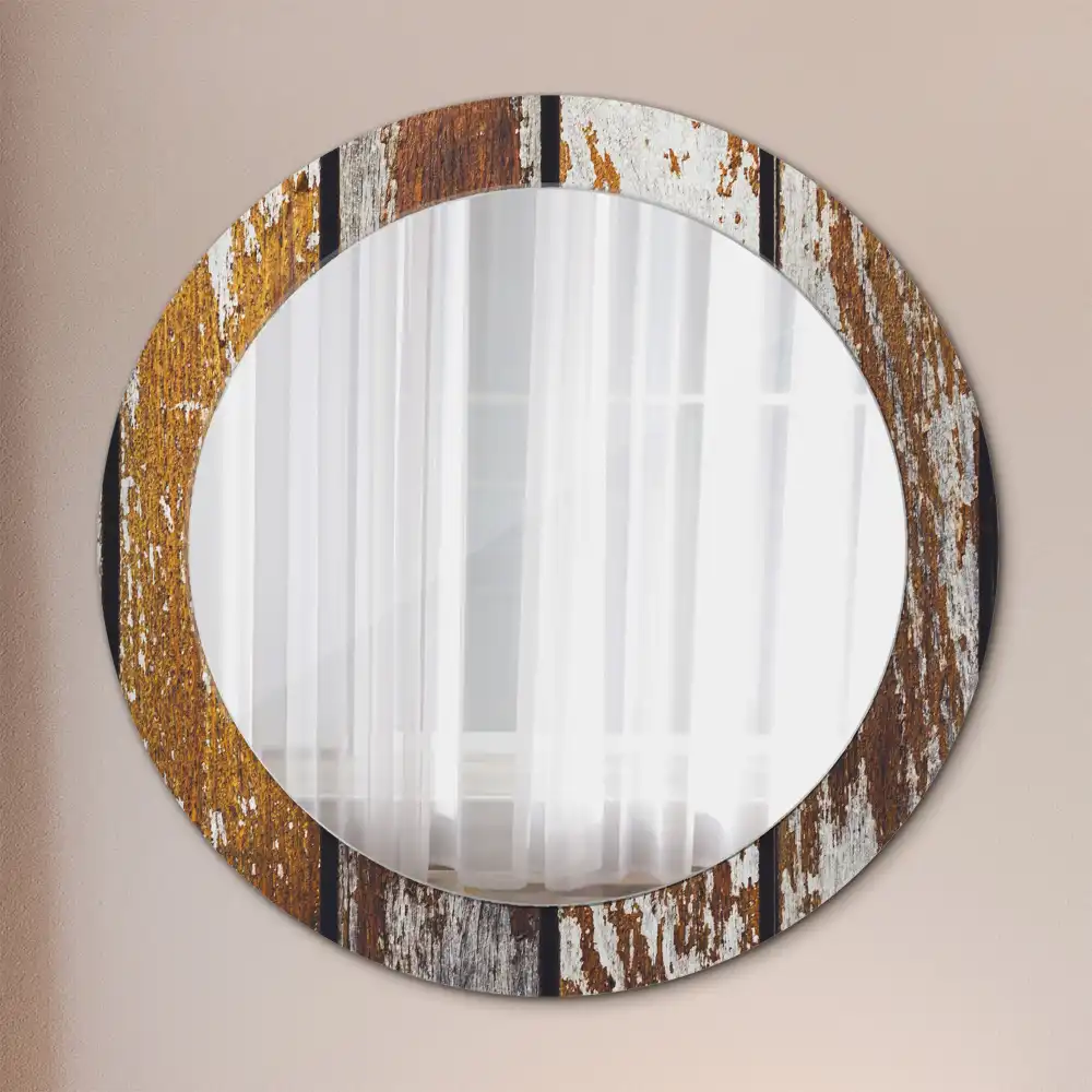 Okrúhle zrkadlo rám s potlačou Tmavé vintage drevo
