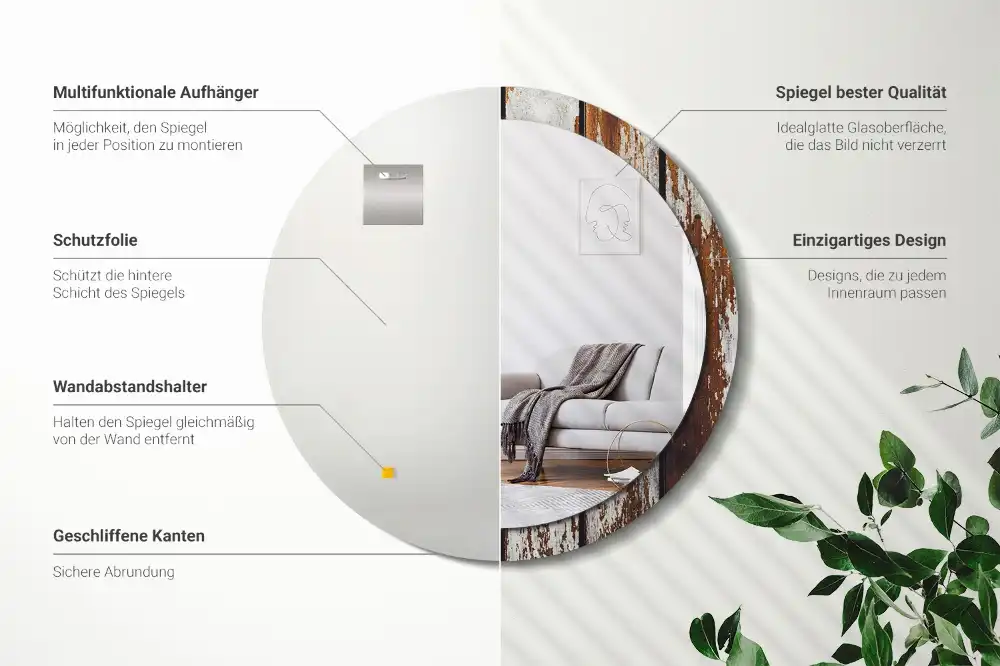 Okrúhle zrkadlo rám s potlačou Tmavé vintage drevo