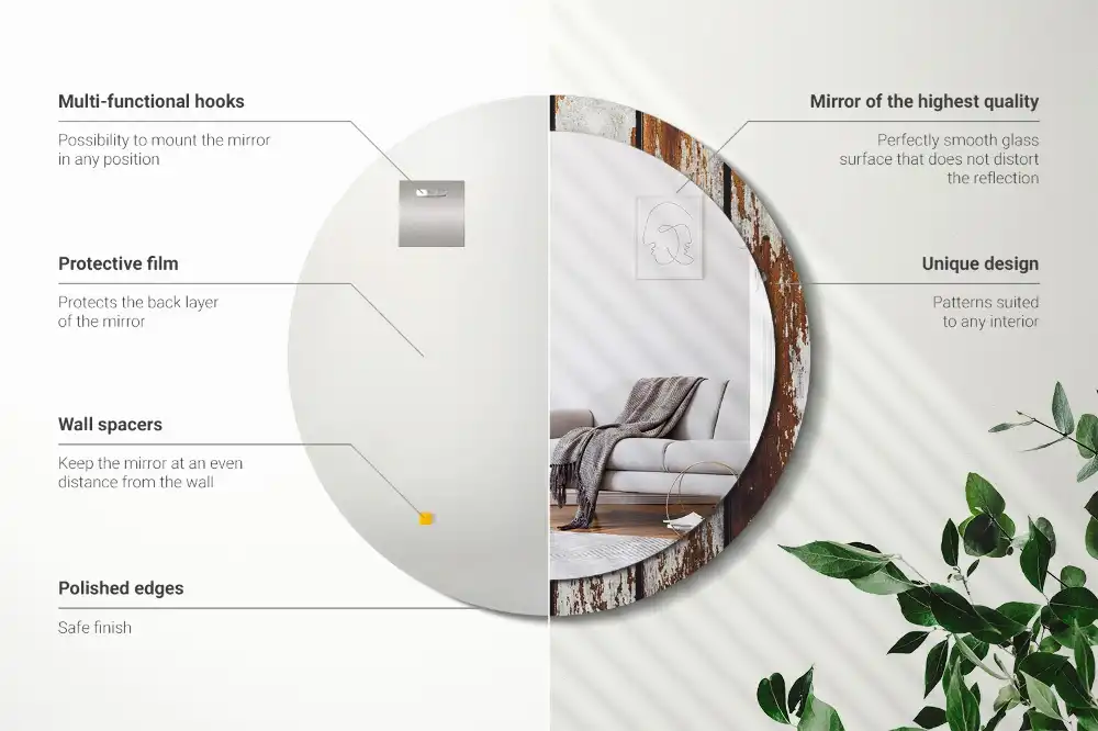 Okrúhle zrkadlo rám s potlačou Tmavé vintage drevo