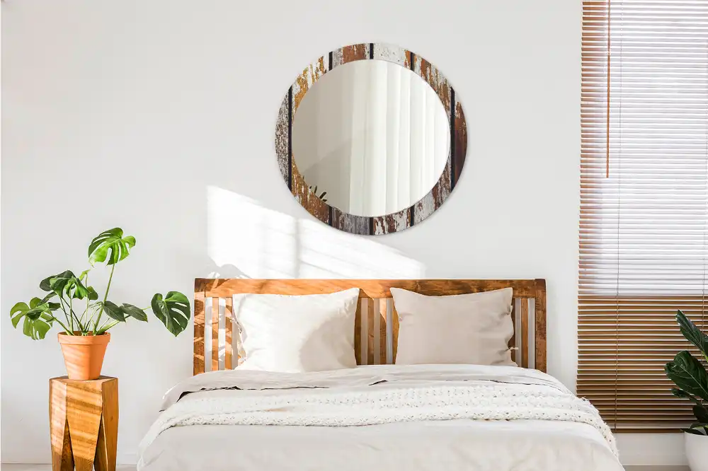 Okrúhle zrkadlo rám s potlačou Tmavé vintage drevo