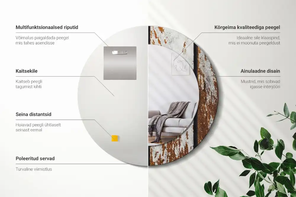 Okrúhle zrkadlo rám s potlačou Tmavé vintage drevo