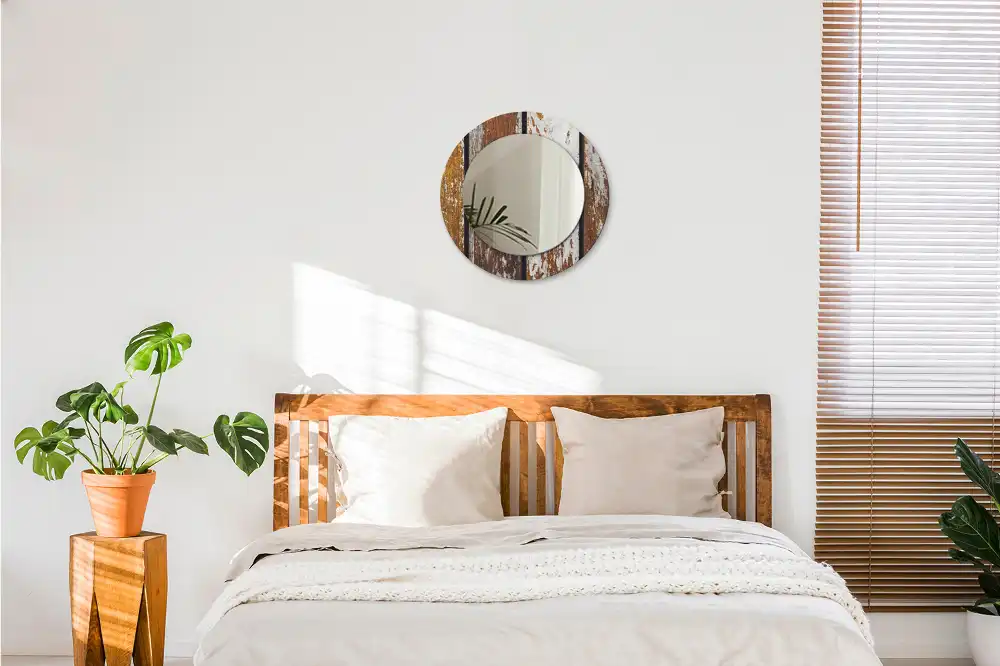 Okrúhle zrkadlo rám s potlačou Tmavé vintage drevo