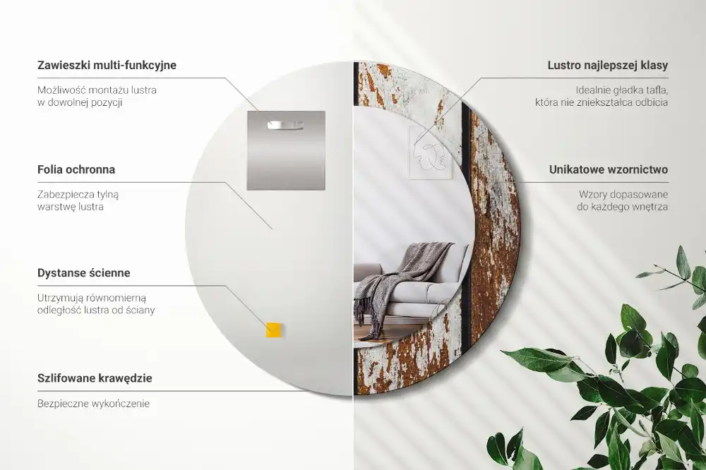 Okrúhle zrkadlo rám s potlačou Tmavé vintage drevo