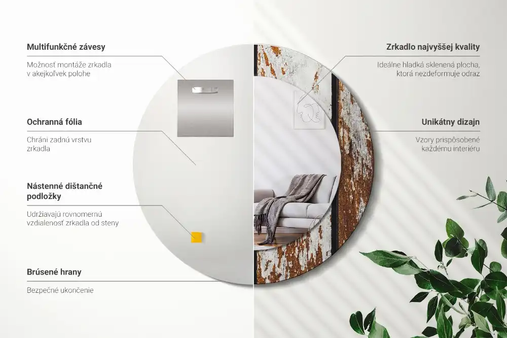 Okrúhle zrkadlo rám s potlačou Tmavé vintage drevo