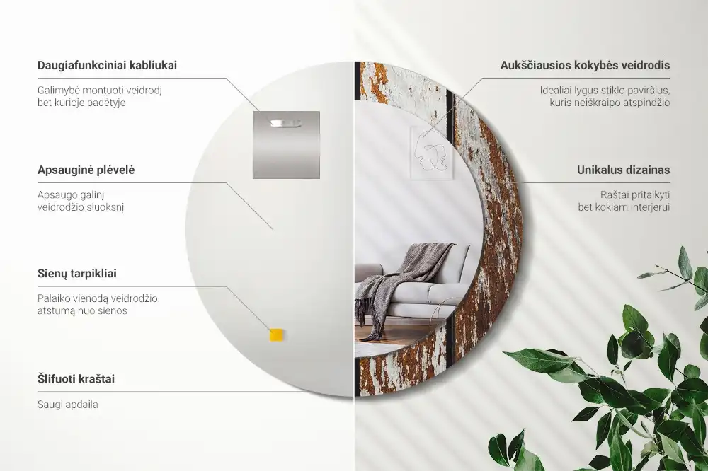 Okrúhle zrkadlo rám s potlačou Tmavé vintage drevo