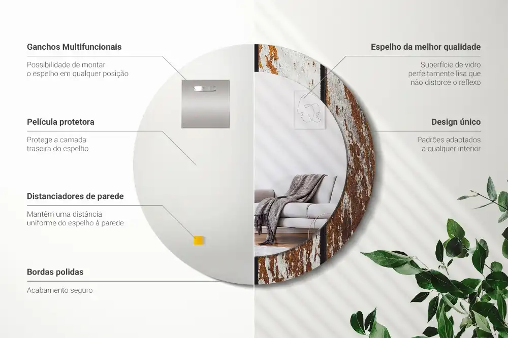 Okrúhle zrkadlo rám s potlačou Tmavé vintage drevo