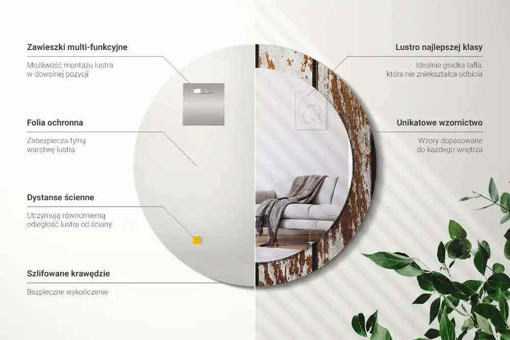 Okrúhle zrkadlo rám s potlačou Tmavé vintage drevo