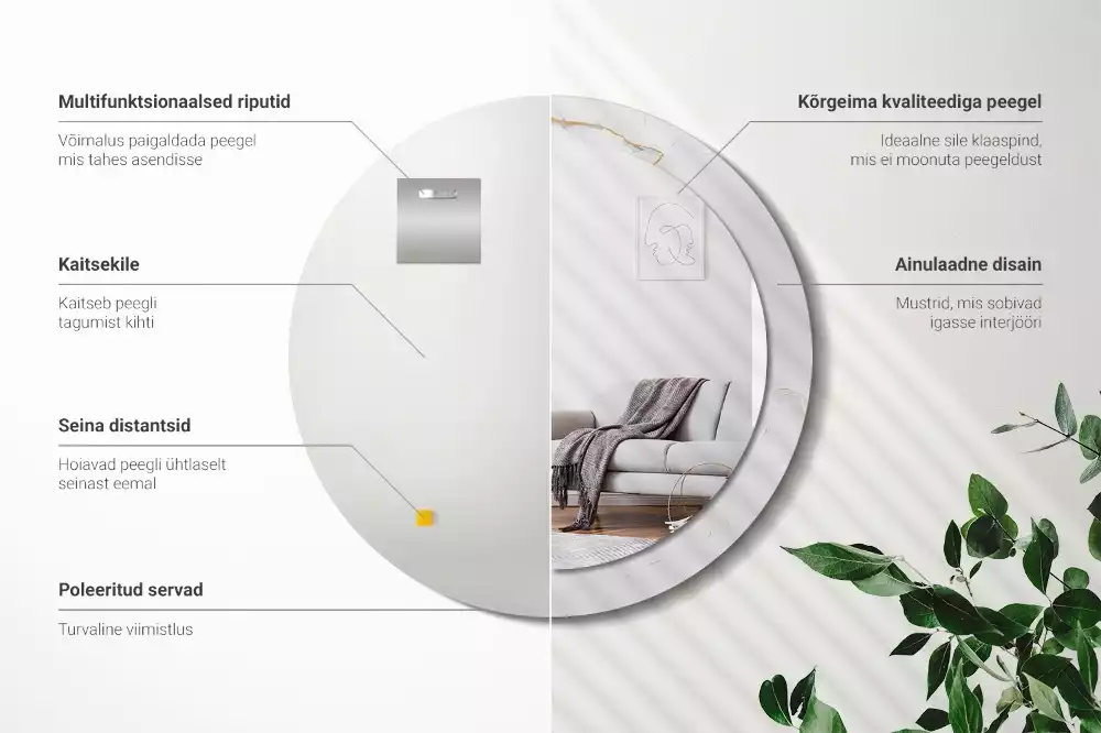 Okrúhle zrkadlo s potlačeným rámom Biely mramor