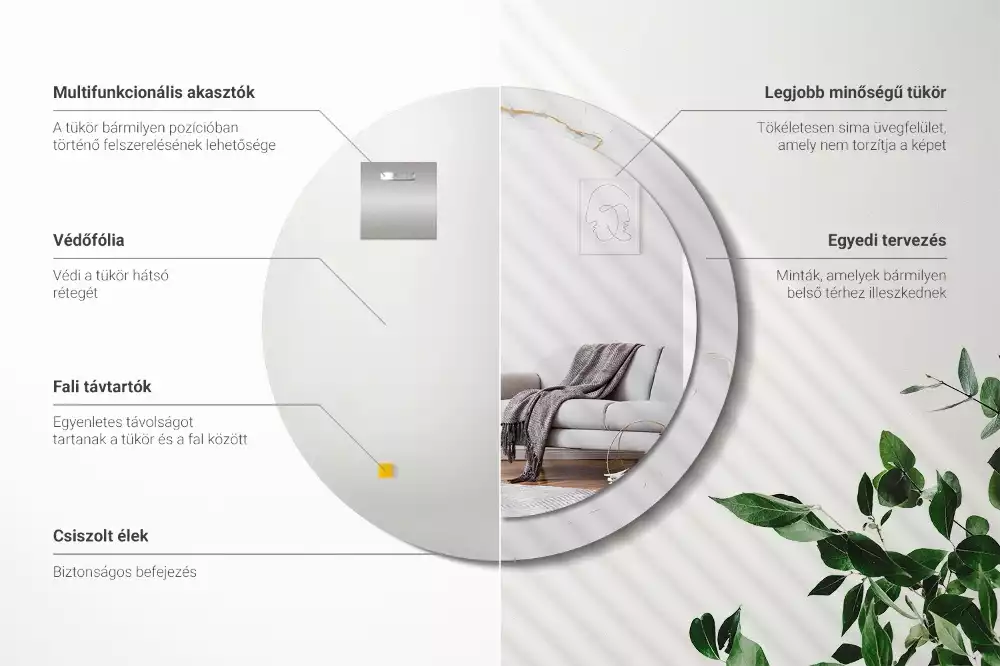 Okrúhle zrkadlo s potlačeným rámom Biely mramor