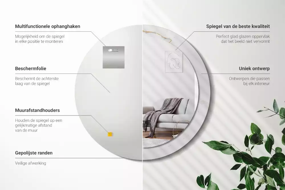 Okrúhle zrkadlo s potlačeným rámom Biely mramor