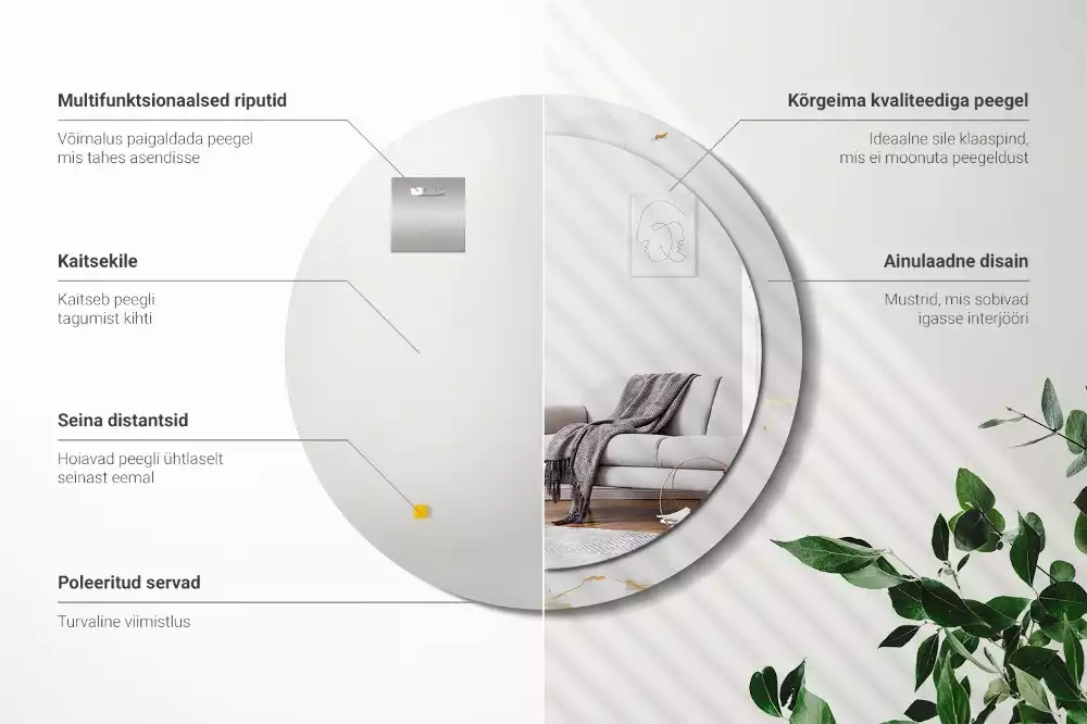 Okrúhle zrkadlo s potlačeným rámom Biely mramor