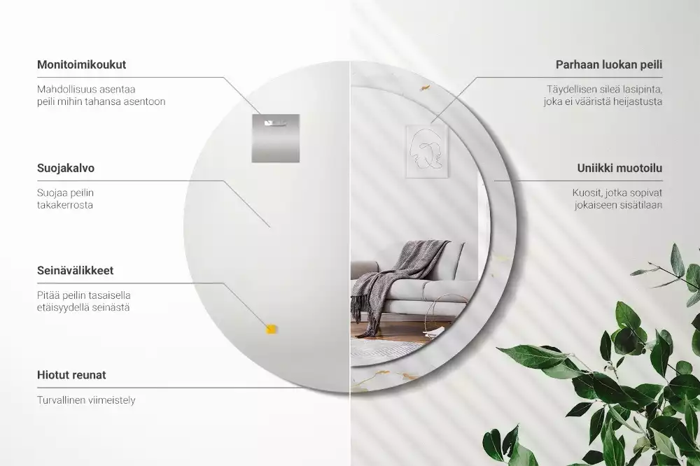 Okrúhle zrkadlo s potlačeným rámom Biely mramor