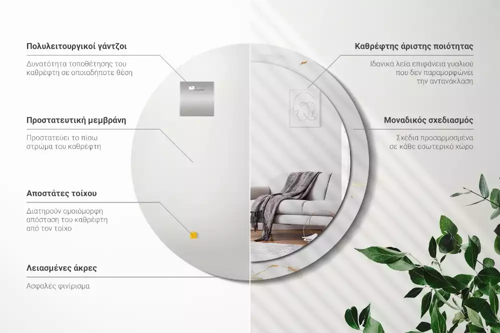 Okrúhle zrkadlo s potlačeným rámom Biely mramor