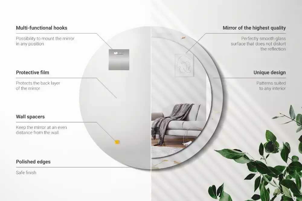 Okrúhle zrkadlo s potlačeným rámom Biely mramor