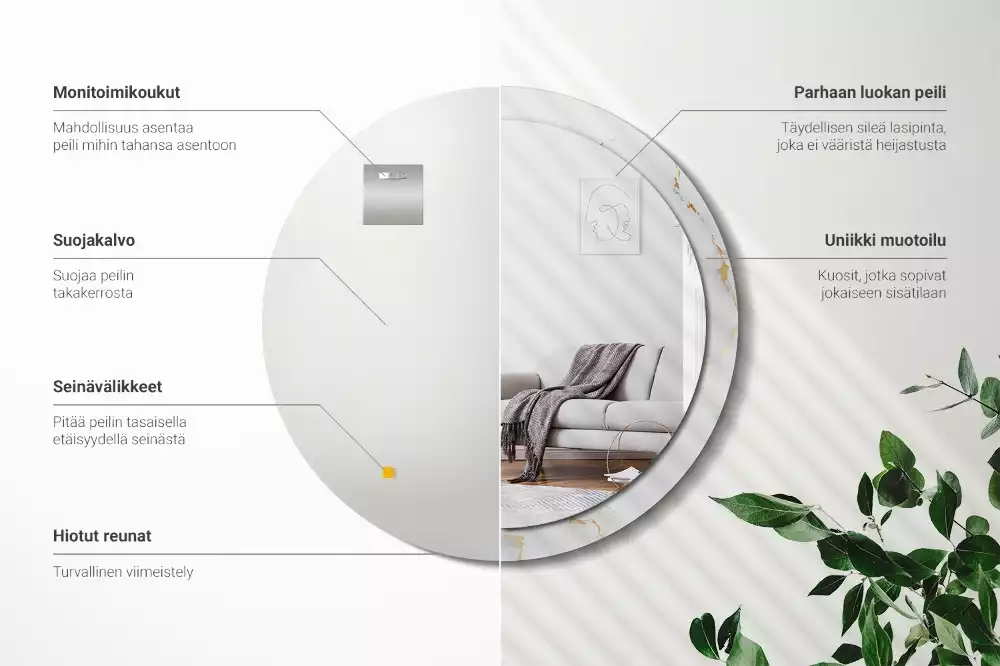 Okrúhle zrkadlo s potlačeným rámom Biely mramor