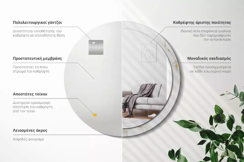 Okrúhle zrkadlo s potlačeným rámom Biely mramor