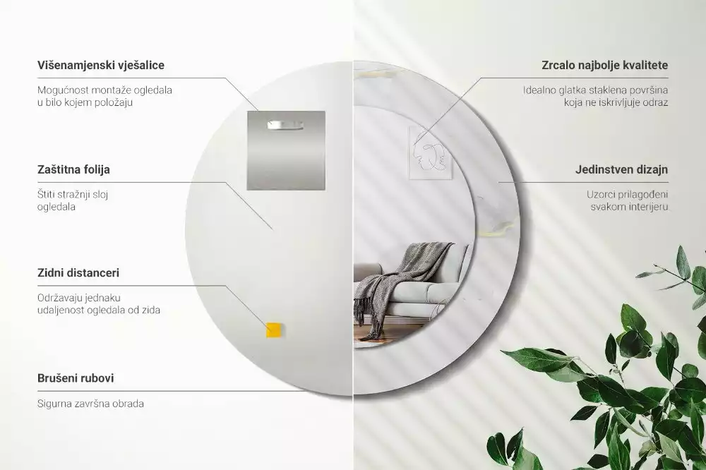 Okrúhle zrkadlo s potlačeným rámom Biely mramor