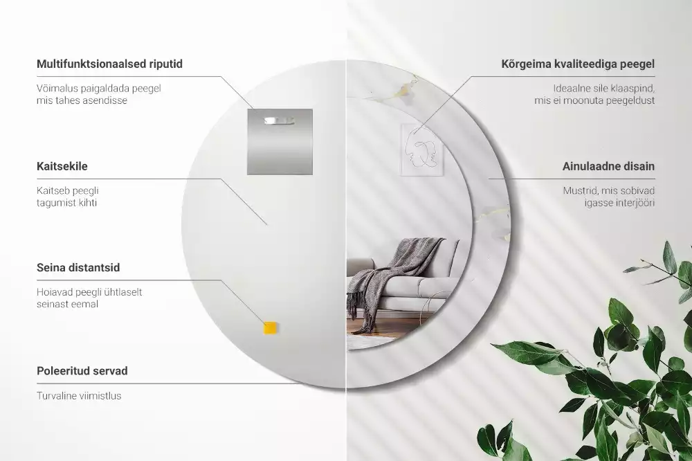 Okrúhle zrkadlo s potlačeným rámom Biely mramor