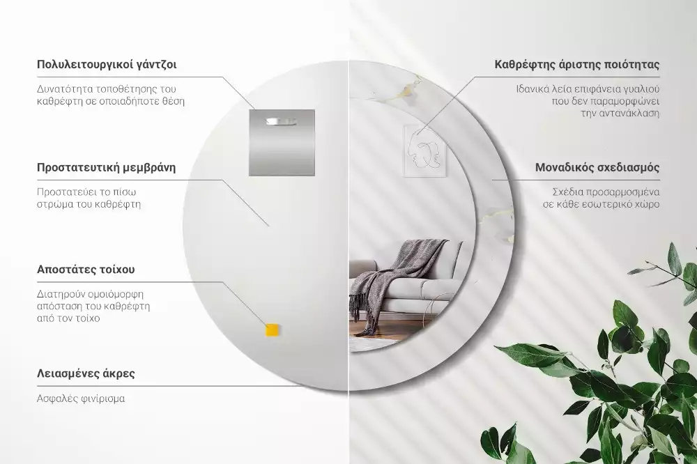 Okrúhle zrkadlo s potlačeným rámom Biely mramor