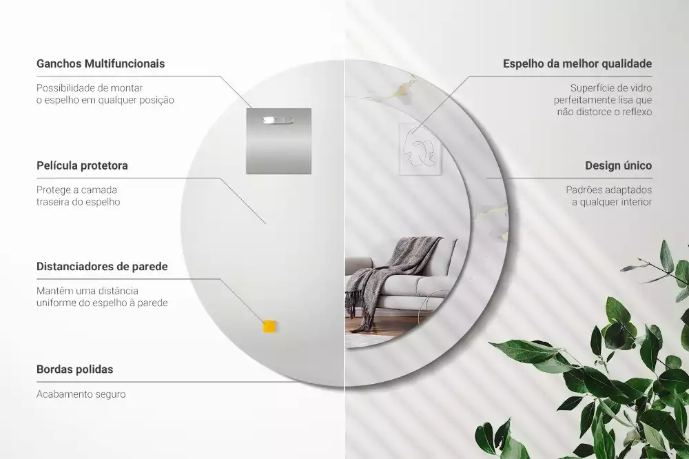 Okrúhle zrkadlo s potlačeným rámom Biely mramor