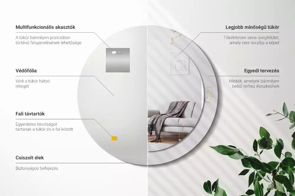 Okrúhle zrkadlo s potlačeným rámom Biely mramor