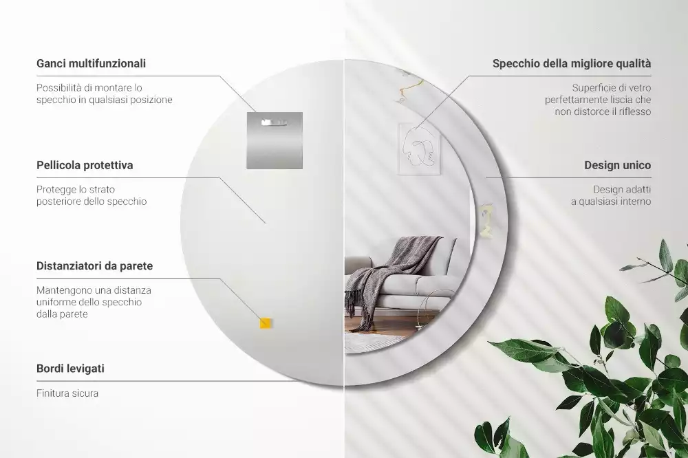 Okrúhle zrkadlo s potlačeným rámom Biely mramor