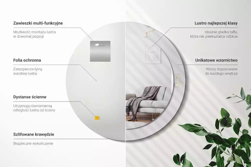 Okrúhle zrkadlo s potlačeným rámom Biely mramor