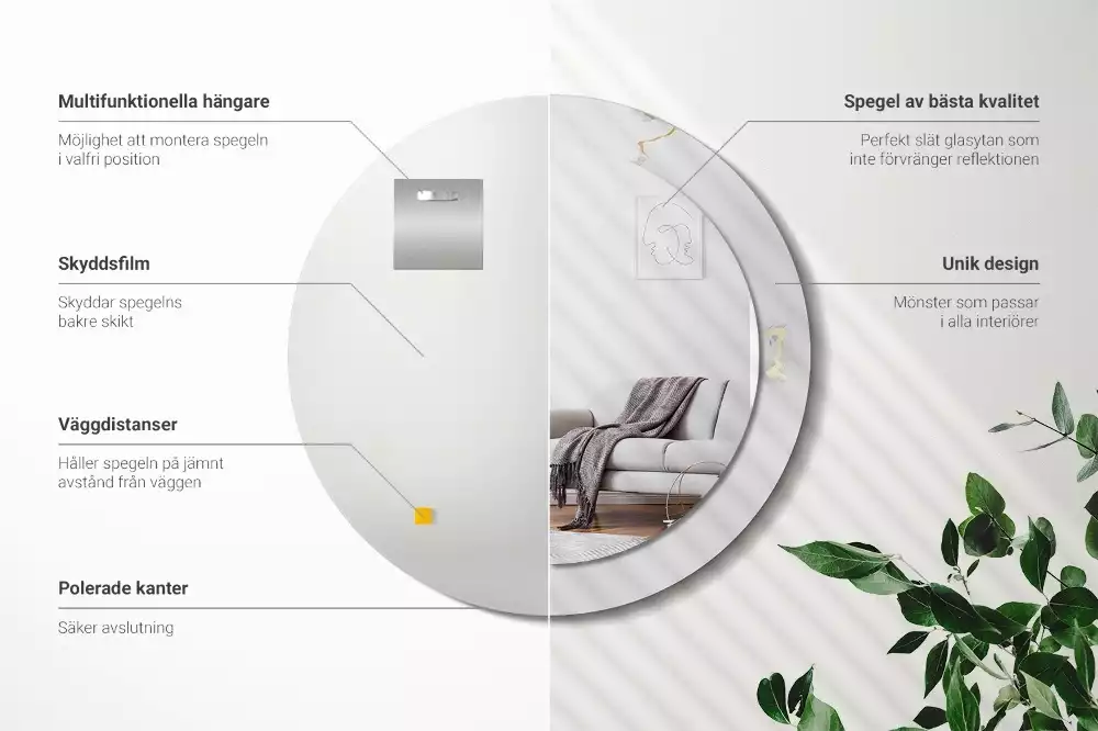 Okrúhle zrkadlo s potlačeným rámom Biely mramor