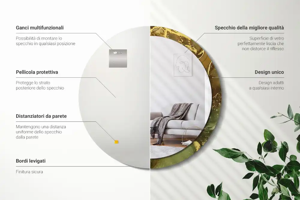 Okrúhle zrkadlo rám s potlačou Kovové víry