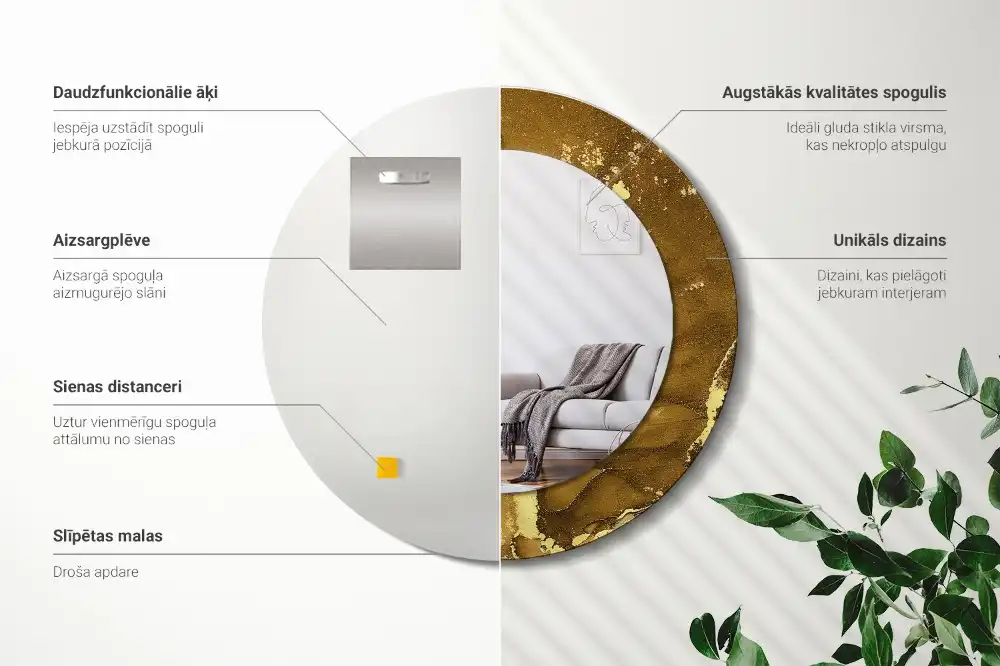 Okrúhle zrkadlo rám s potlačou Kovové víry