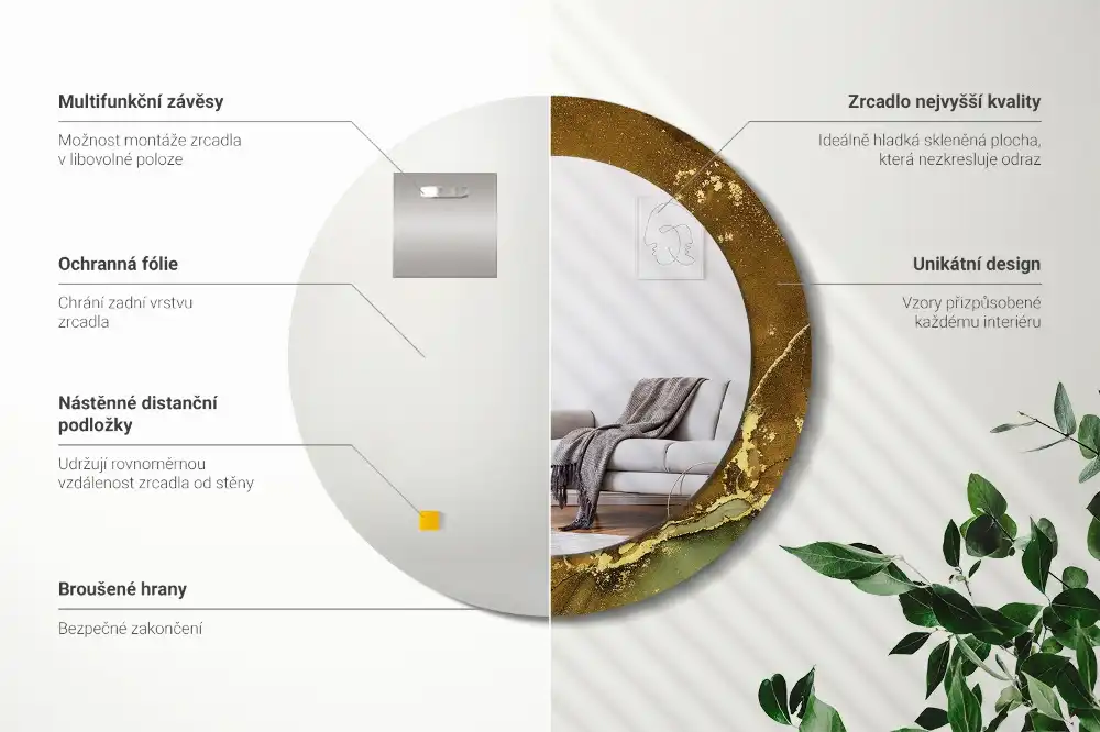 Okrúhle zrkadlo rám s potlačou Kovové víry