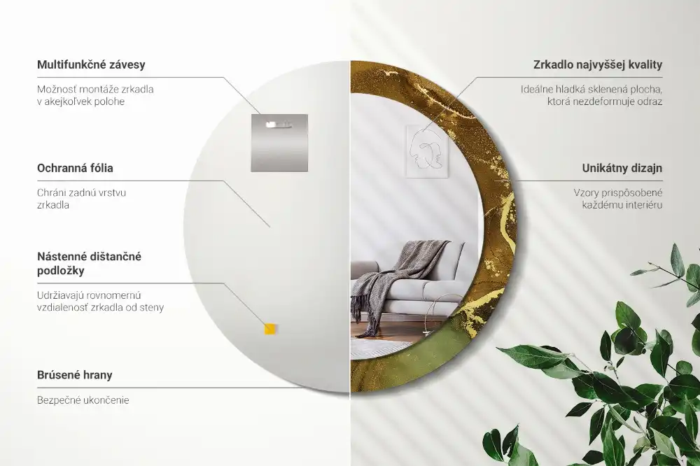 Okrúhle zrkadlo rám s potlačou Kovové víry