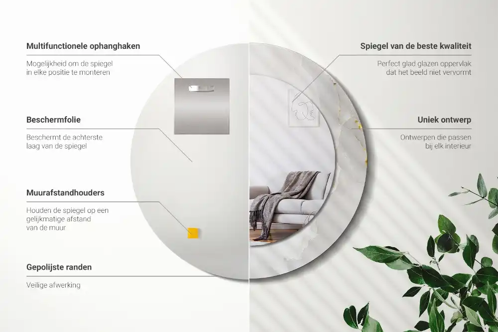 Okrúhle dekoračné zrkadlo na stenu Lesklý mramor