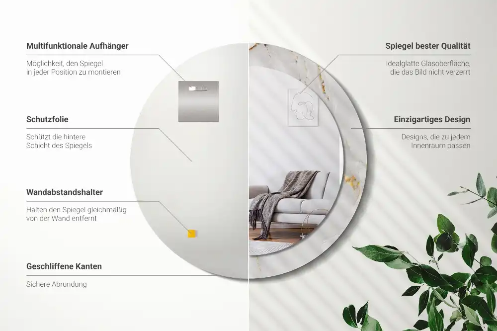 Okrúhle dekoračné zrkadlo na stenu Lesklý mramor