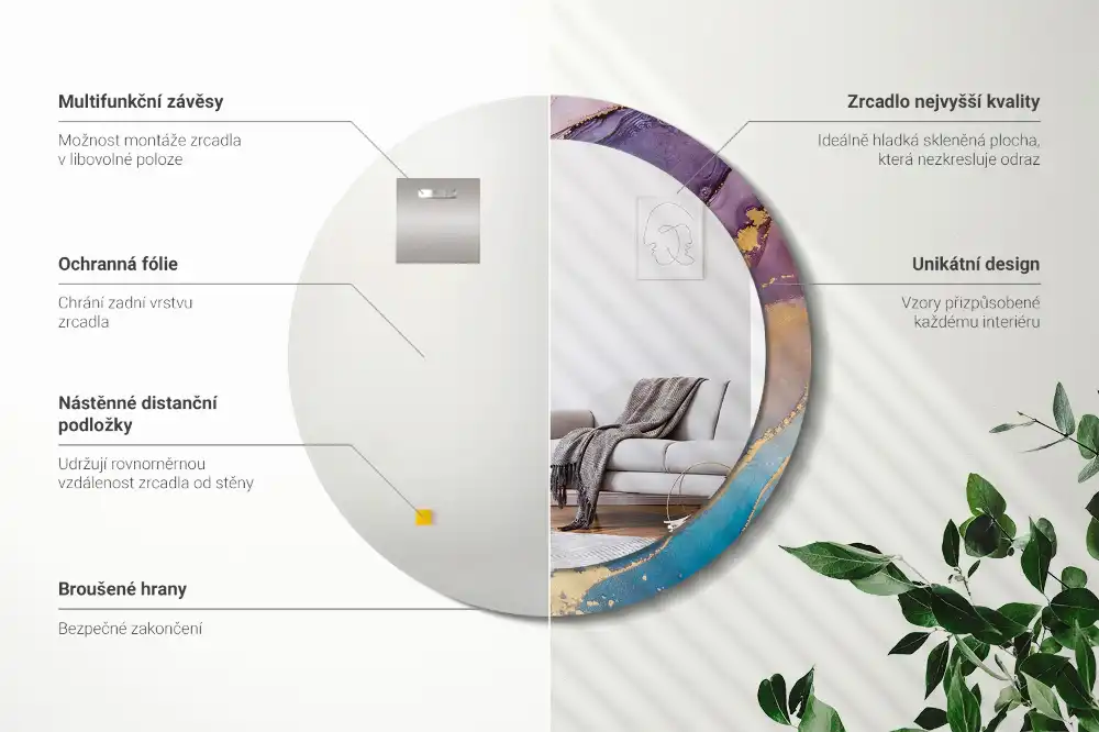 Okrúhle zrkadlo rám s potlačou Mramorový kameň