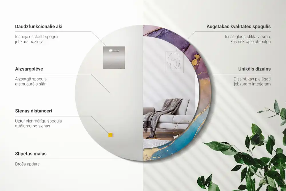 Okrúhle zrkadlo rám s potlačou Mramorový kameň