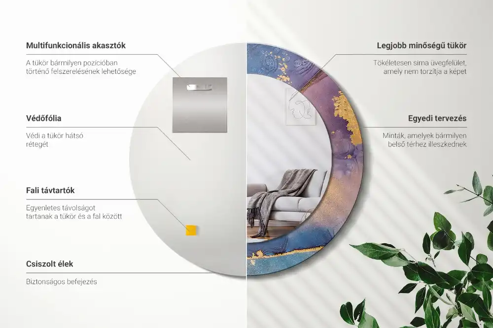 Okrúhle zrkadlo rám s potlačou Mramorový kameň