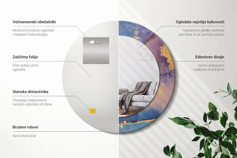 Okrúhle zrkadlo rám s potlačou Mramorový kameň