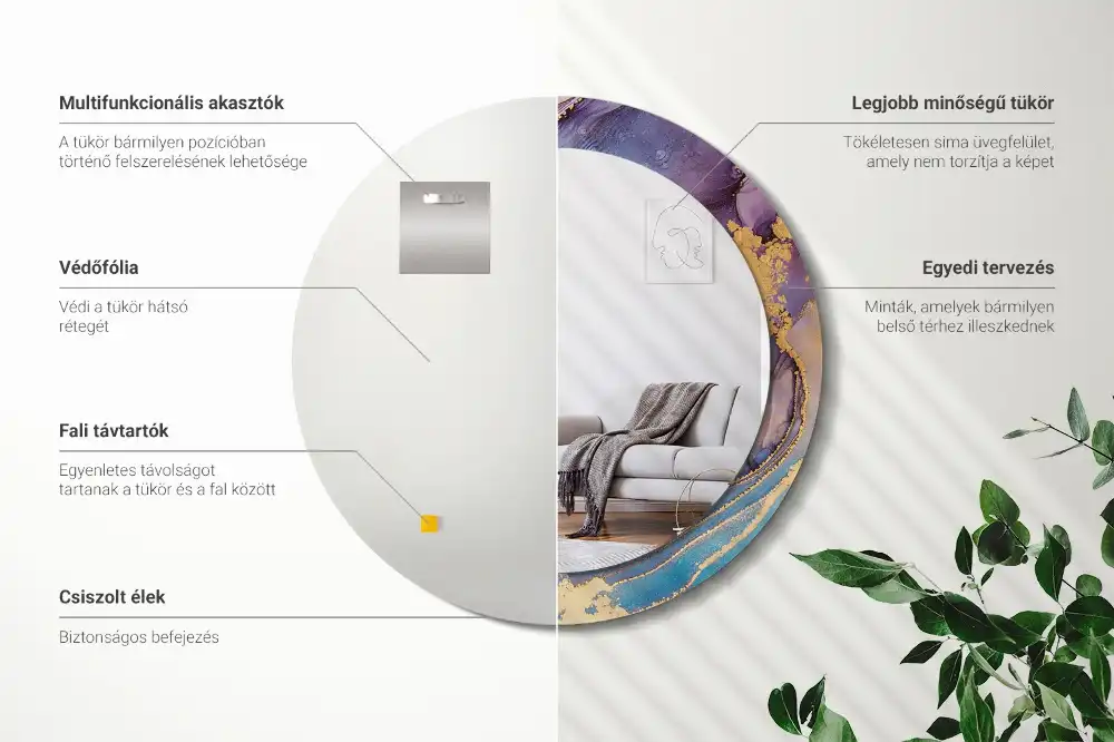 Okrúhle zrkadlo rám s potlačou Mramorový kameň