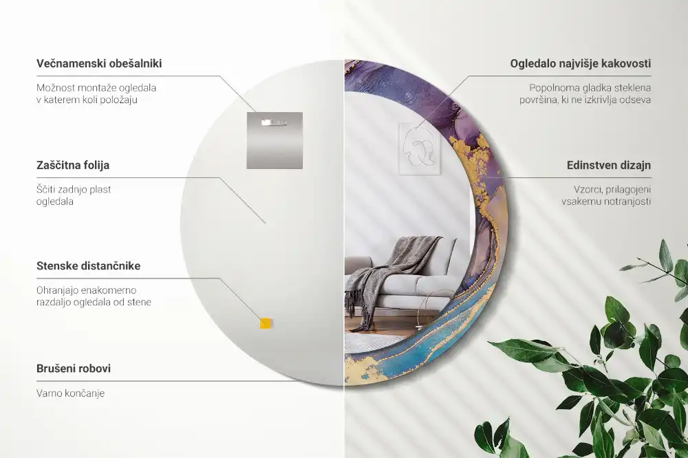 Okrúhle zrkadlo rám s potlačou Mramorový kameň