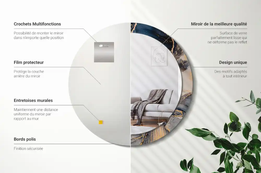 Okrúhle zrkadlo s potlačeným rámom Abstraktné farby