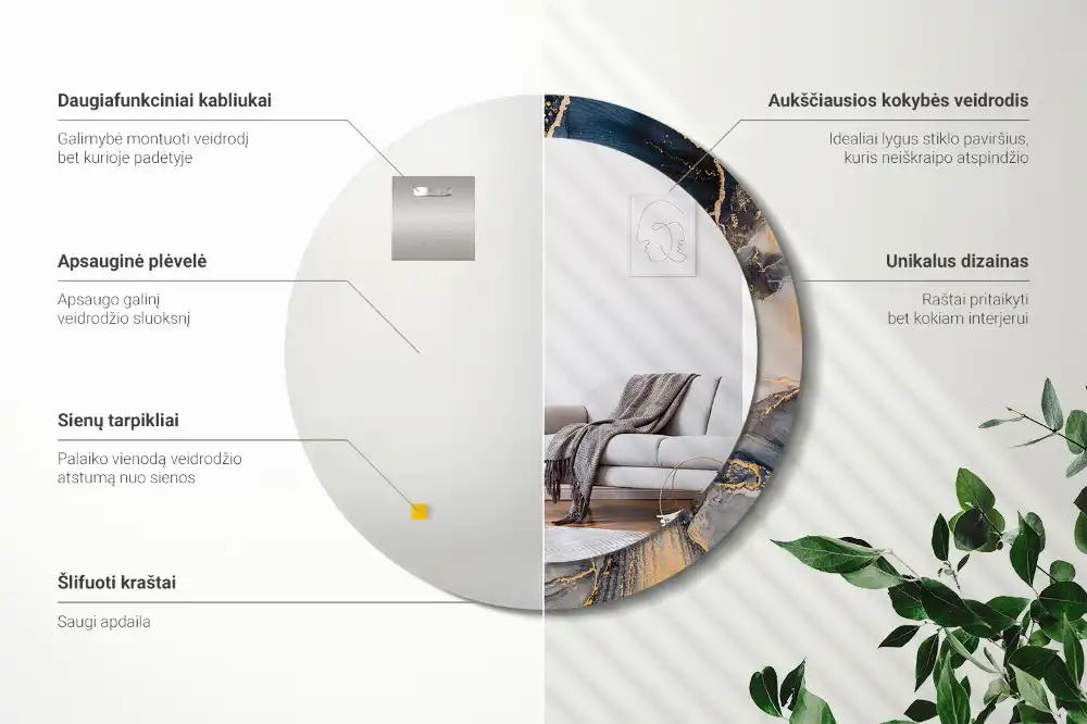 Okrúhle zrkadlo s potlačeným rámom Abstraktné farby