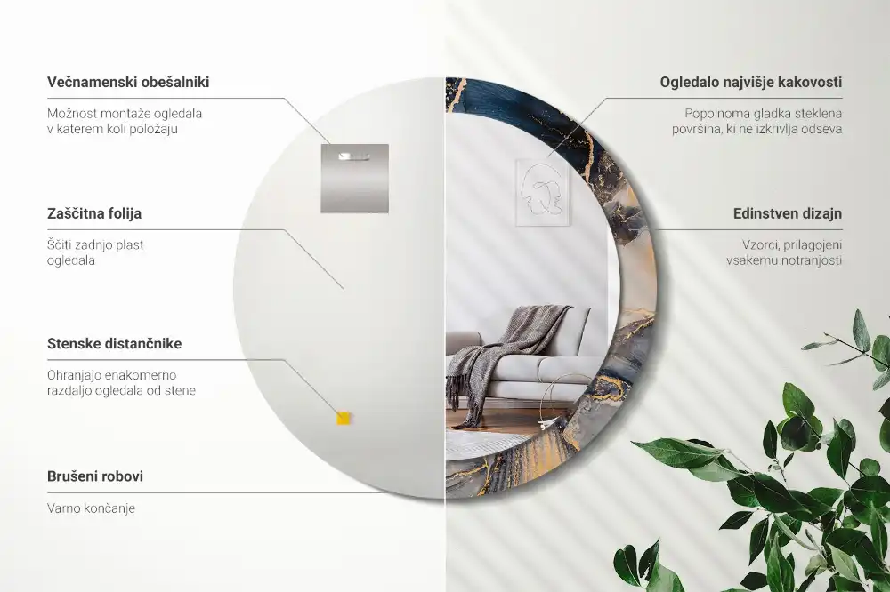 Okrúhle zrkadlo s potlačeným rámom Abstraktné farby