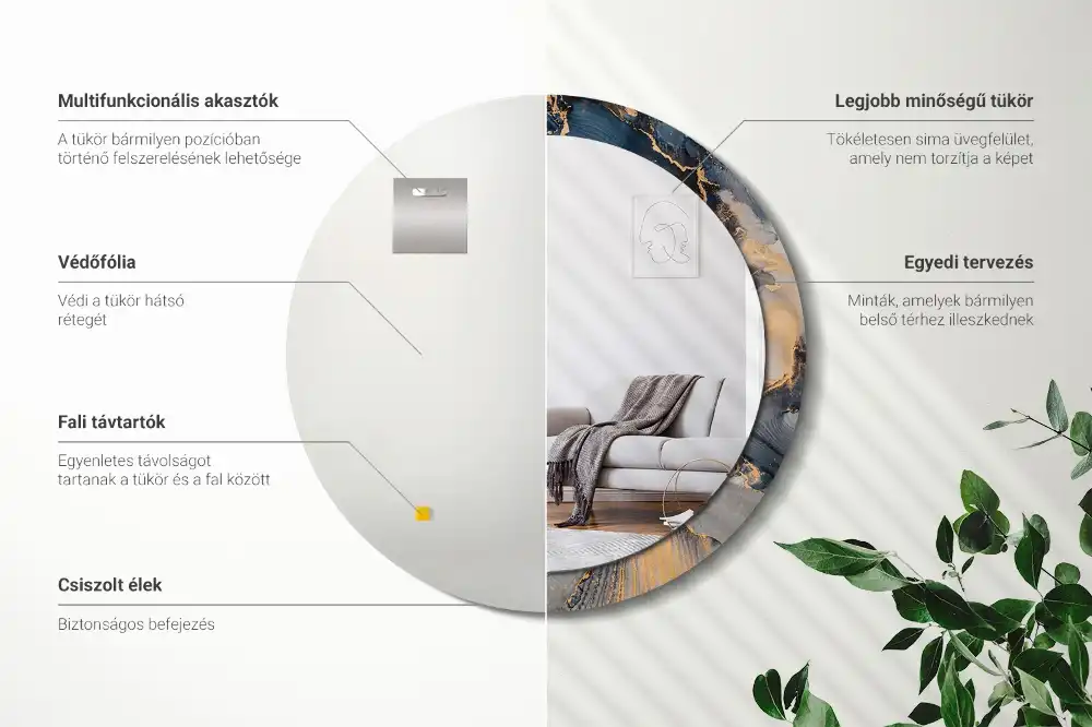 Okrúhle zrkadlo s potlačeným rámom Abstraktné farby